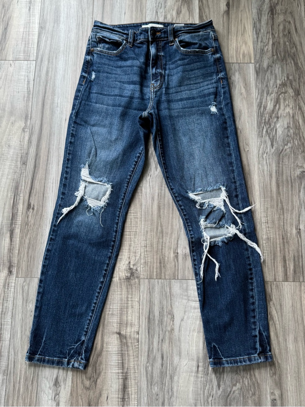 eunina Dark Blue Distressed Ankle Jeans
